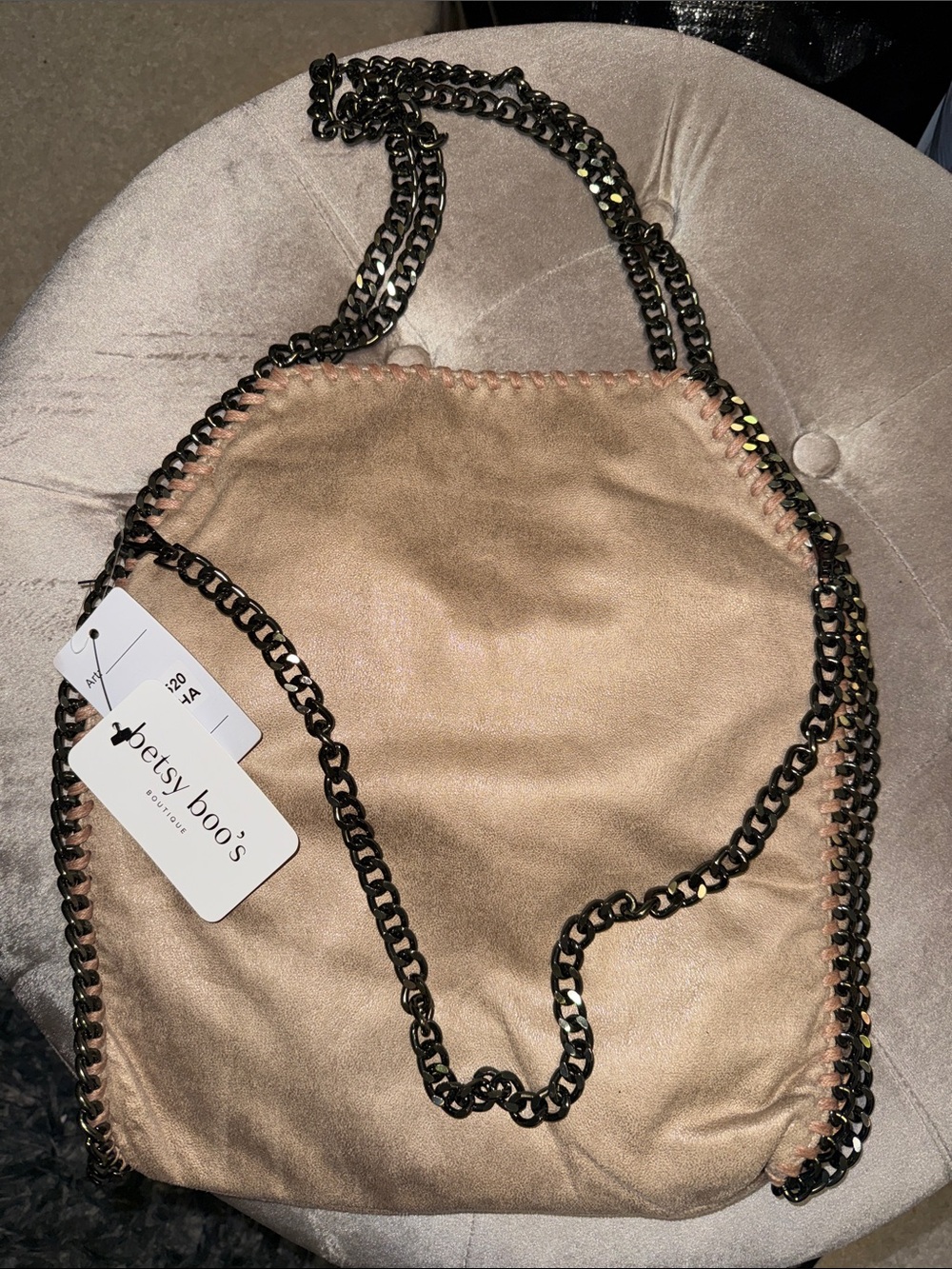 Madden Soft Taupe Chain-Trim Shoulder Bag, new